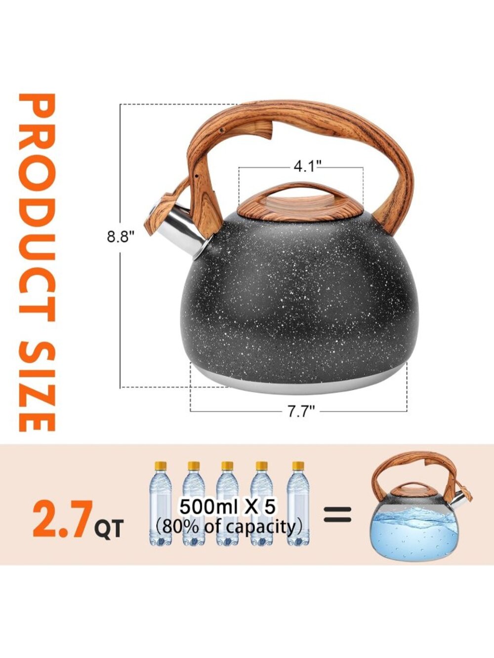 GGC 3.1QT Black Stainless Steel Whistling Tea Kettles For Kitchen Stove Top - Picture 3 of 6